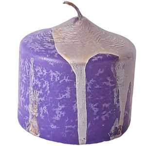 Hand Dipped Candle 3" Israel Short Pillar Tone on Tone Purple Silver Unscented